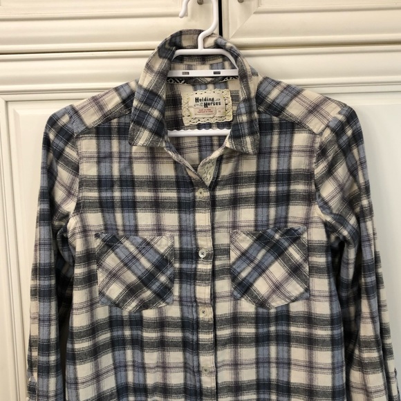 Holding Horses (Anthropologie) women’s lace & plaid shirt - Picture 2 of 9